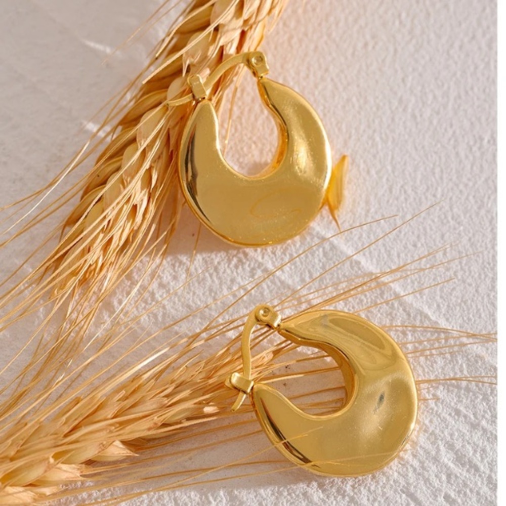 18k Gold Plated Titaium Handcrafted Minimalist Earrings 2.5” - Picture 2 of 11